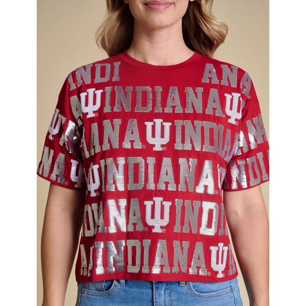 Stewart Simmons Womens Medium Sequin Short Sleeve Indiana Hoosiers Shirt